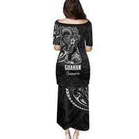 Black Guam Latte Stone Tribal Tattoo Family Matching Puletasi and Hawaiian Shirt Hafa Adai Six 7 One