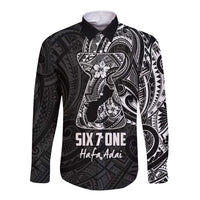 Black Guam Latte Stone Tribal Tattoo Long Sleeve Button Shirt Hafa Adai Six 7 One
