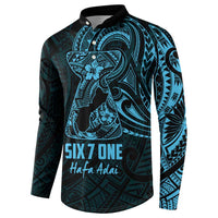 Blue Guam Latte Stone Tribal Tattoo Button Sweatshirt Hafa Adai Six 7 One