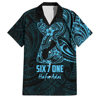Blue Guam Latte Stone Tribal Tattoo Family Matching Short Sleeve Bodycon Dress and Hawaiian Shirt Hafa Adai Six 7 One