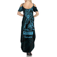 Blue Guam Latte Stone Tribal Tattoo Family Matching Summer Maxi Dress and Hawaiian Shirt Hafa Adai Six 7 One