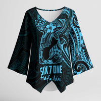 Blue Guam Latte Stone Tribal Tattoo Kimono Sleeve Blouse Hafa Adai Six 7 One - Polynesian Pride