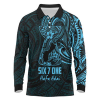 Blue Guam Latte Stone Tribal Tattoo Long Sleeve Polo Shirt Hafa Adai Six 7 One