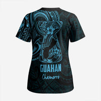 Blue Guam Latte Stone Tribal Tattoo Scrub Top Hafa Adai Six 7 One - Polynesian Pride