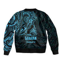 Blue Guam Latte Stone Tribal Tattoo Sleeve Zip Bomber Jacket Hafa Adai Six 7 One LT9 - Polynesian Pride