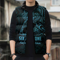 Blue Guam Latte Stone Tribal Tattoo Sleeveless Puffer Jacket Hafa Adai Six 7 One - Polynesian Pride