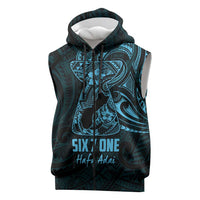 Blue Guam Latte Stone Tribal Tattoo Sleeveless Zip Hoodie Hafa Adai Six 7 One - Polynesian Pride