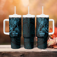 Blue Guam Latte Stone Tribal Tattoo Tumbler With Handle Hafa Adai Six 7 One