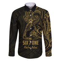 Gold Guam Latte Stone Tribal Tattoo Family Matching Off The Shoulder Long Sleeve Dress and Hawaiian Shirt Hafa Adai Six 7 One