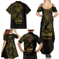 Gold Guam Latte Stone Tribal Tattoo Family Matching Summer Maxi Dress and Hawaiian Shirt Hafa Adai Six 7 One