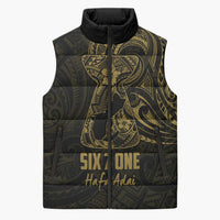 Gold Guam Latte Stone Tribal Tattoo Sleeveless Puffer Jacket Hafa Adai Six 7 One - Polynesian Pride
