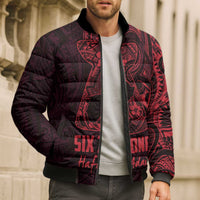 Oxblood Guam Latte Stone Tribal Tattoo Bomber Puffer Jacket Hafa Adai Six 7 One - Polynesian Pride