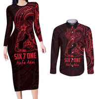 Oxblood Guam Latte Stone Tribal Tattoo Couples Matching Long Sleeve Bodycon Dress and Long Sleeve Button Shirt Hafa Adai Six 7 One