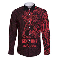 Oxblood Guam Latte Stone Tribal Tattoo Family Matching Long Sleeve Bodycon Dress and Hawaiian Shirt Hafa Adai Six 7 One