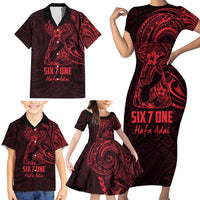 Oxblood Guam Latte Stone Tribal Tattoo Family Matching Short Sleeve Bodycon Dress and Hawaiian Shirt Hafa Adai Six 7 One
