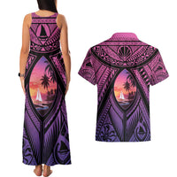 Guam Chamorro Artsy Couples Matching Tank Maxi Dress and Hawaiian Shirt Guahan Sunset Beach