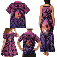Guam Chamorro Artsy Family Matching Tank Maxi Dress and Hawaiian Shirt Guahan Sunset Beach
