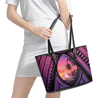 Guam Chamorro Artsy Leather Tote Bag Guahan Sunset Beach