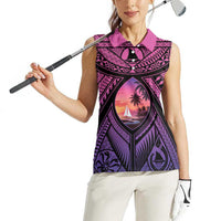 Guam Chamorro Artsy Women Sleeveless Polo Shirt Guahan Sunset Beach