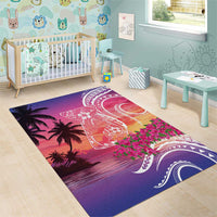 Guam Latte Stone with Map Area Rug Bougainvillea Beach Sunset