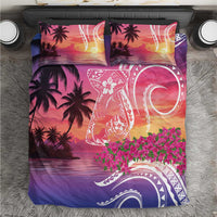 Guam Latte Stone with Map Bedding Set Bougainvillea Beach Sunset