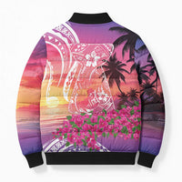 Guam Latte Stone with Map Bomber Puffer Jacket Bougainvillea Beach Sunset - Polynesian Pride