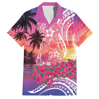 Guam Latte Stone with Map Hawaiian Shirt Bougainvillea Beach Sunset