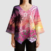 Guam Latte Stone with Map Kimono Sleeve Blouse Bougainvillea Beach Sunset - Polynesian Pride