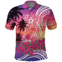 Guam Latte Stone with Map Polo Shirt Bougainvillea Beach Sunset