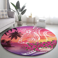 Guam Latte Stone with Map Round Carpet Bougainvillea Beach Sunset