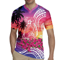 Guam Latte Stone with Map Rugby Jersey Bougainvillea Beach Sunset