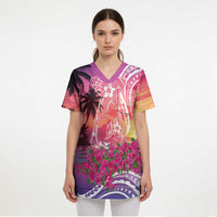 Guam Latte Stone with Map Scrub Top Bougainvillea Beach Sunset - Polynesian Pride