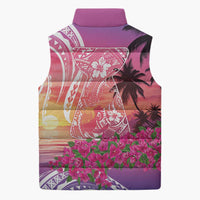 Guam Latte Stone with Map Sleeveless Puffer Jacket Bougainvillea Beach Sunset - Polynesian Pride
