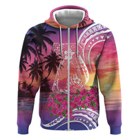 Guam Latte Stone with Map Zip Hoodie Bougainvillea Beach Sunset