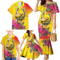 Papua New Guinea Cultural Tropical Flowers Family Matching Mermaid Dress and Hawaiian Shirt