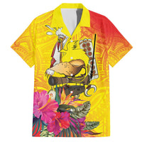Papua New Guinea Cultural Tropical Flowers Family Matching Off The Shoulder Long Sleeve Dress and Hawaiian Shirt LT9 Dad's Shirt - Short Sleeve Gold - Polynesian Pride