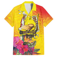 Papua New Guinea Cultural Tropical Flowers Family Matching Off Shoulder Maxi Dress and Hawaiian Shirt LT9 Dad's Shirt - Short Sleeve Gold - Polynesian Pride