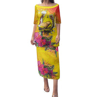 Papua New Guinea Cultural Tropical Flowers Family Matching Puletasi and Hawaiian Shirt