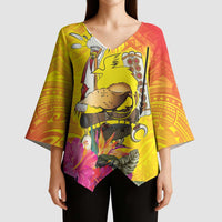 Papua New Guinea Cultural Tropical Flowers Kimono Sleeve Blouse - Polynesian Pride