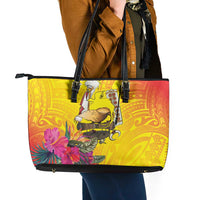 Papua New Guinea Cultural Tropical Flowers Leather Tote Bag LT9 - Polynesian Pride