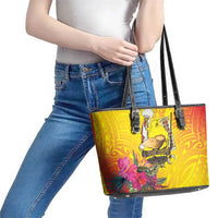 Papua New Guinea Cultural Tropical Flowers Leather Tote Bag LT9 - Polynesian Pride