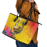 Papua New Guinea Cultural Tropical Flowers Leather Tote Bag LT9 - Polynesian Pride