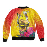Papua New Guinea Cultural Tropical Flowers Sleeve Zip Bomber Jacket LT9 - Polynesian Pride