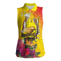 Papua New Guinea Cultural Tropical Flowers Women Sleeveless Polo Shirt