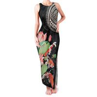 Personalized Japanese Koi Fish Family Matching Tank Maxi Dress and Hawaiian Shirt with Polynesian Pattern