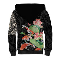Personalized Japanese Koi Fish Sherpa Hoodie with Polynesian Pattern