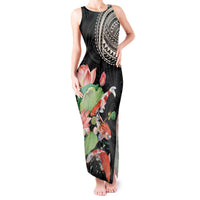 Personalized Japanese Koi Fish Tank Maxi Dress with Polynesian Pattern LT9 Women Black - Polynesian Pride
