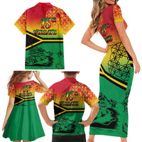 Hapi 45th Indipendens Dei Vanuatu Family Matching Short Sleeve Bodycon Dress and Hawaiian Shirt Yumi 1980 with Vanuatuan Beach Landscape
