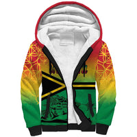 Hapi 45th Indipendens Dei Vanuatu Sherpa Hoodie Yumi 1980 with Vanuatuan Beach Landscape LT9 Unisex Red - Polynesian Pride