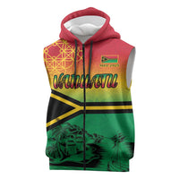 Hapi 45th Indipendens Dei Vanuatu Sleeveless Zip Hoodie Yumi 1980 with Vanuatuan Beach Landscape - Polynesian Pride